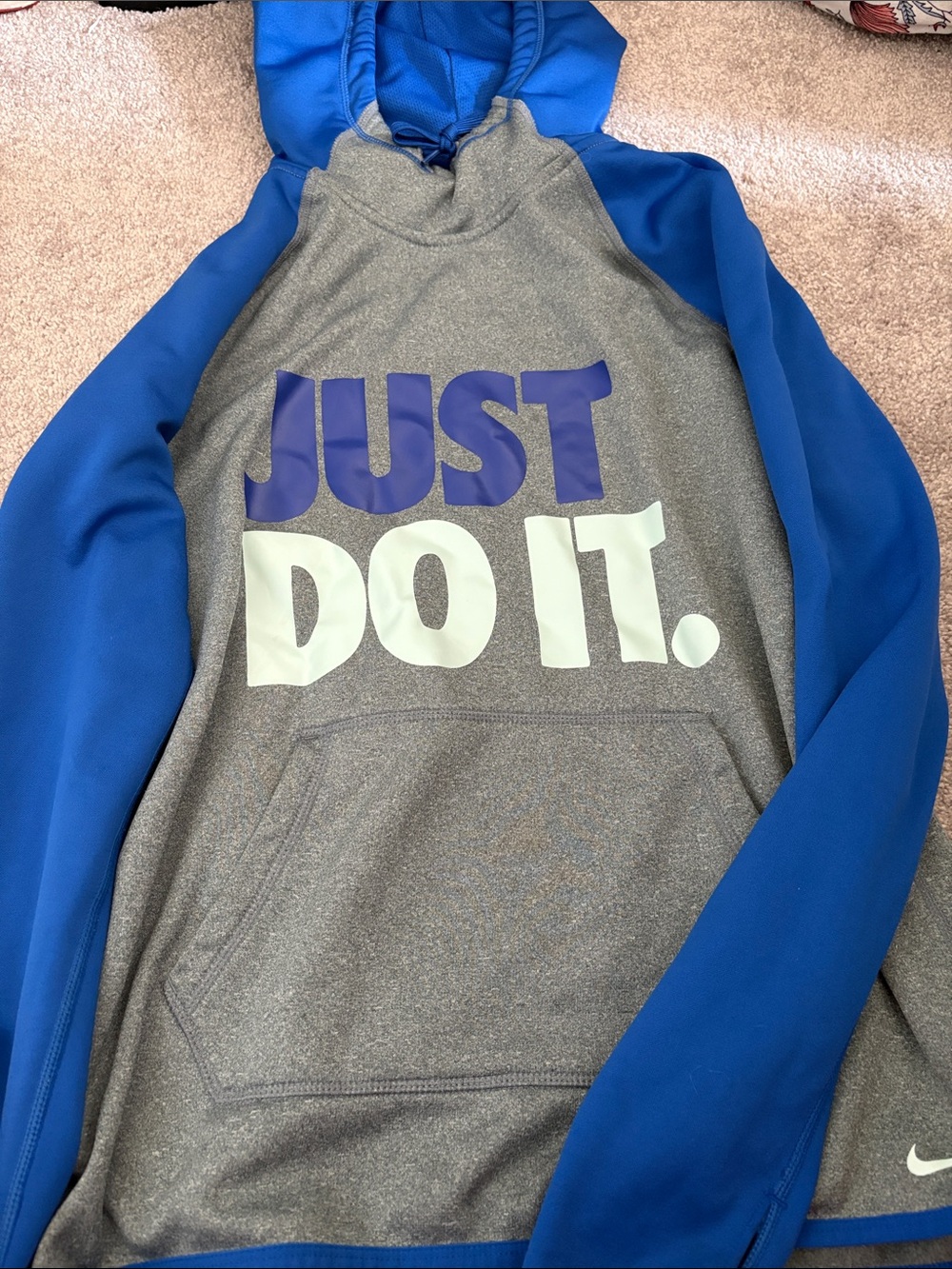 Nike Gray and Blue 'Just Do It' Crewneck Hoodie